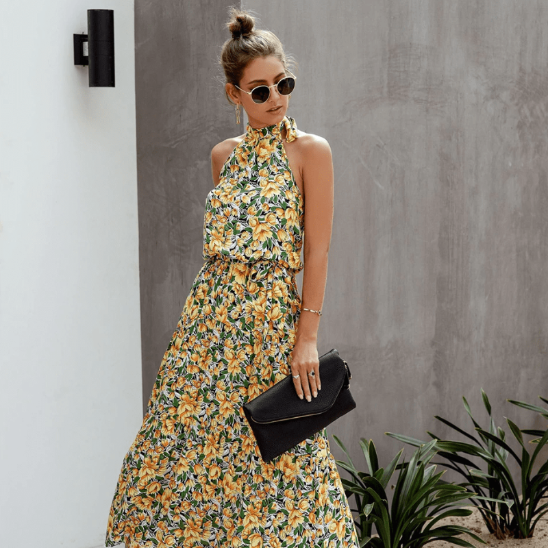 Amara – Ærmeløs Maxikjole med Blomsterprint