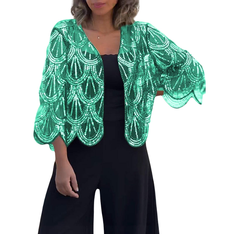 Emily – Kortærmet Casual Cardigan med Pailletter og Perler