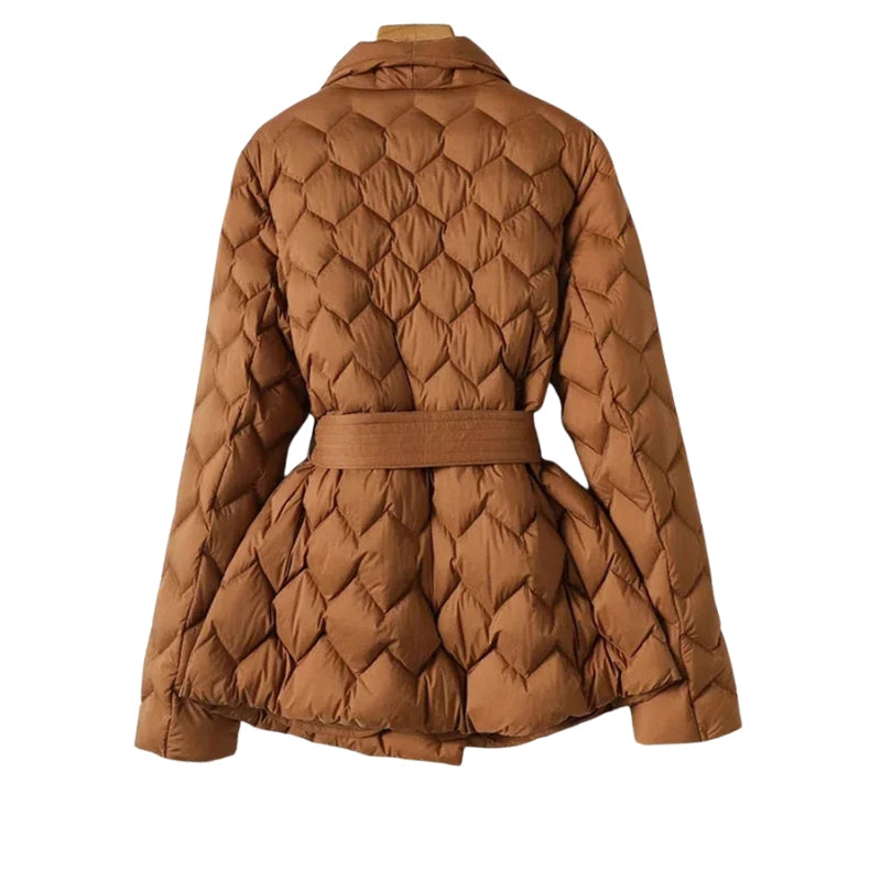 Scarlett – Vatteret Jakke med Ternet Mønster Bælte og Overslag