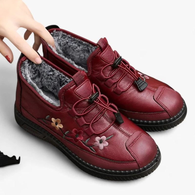 Grace - Floral Pyntede Sneakers med Rund Tå og Pelsfoering