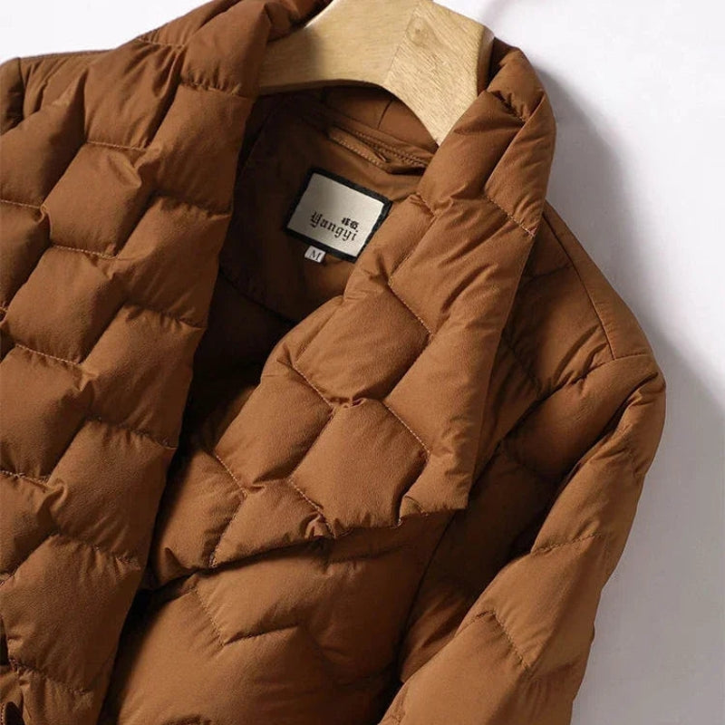 Scarlett – Vatteret Jakke med Ternet Mønster Bælte og Overslag