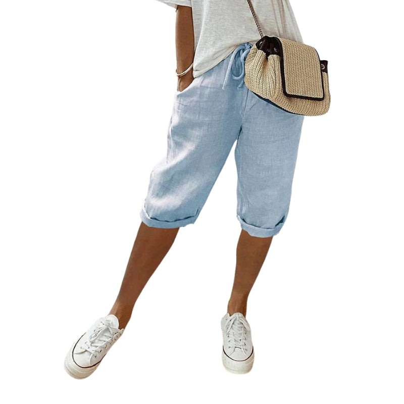 Rachel - Knælange Shorts med Snøre i Taljen og Lommer