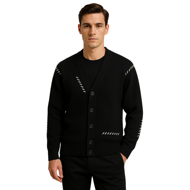 Albert – Langærmet V hals sweater med knaplukning foran