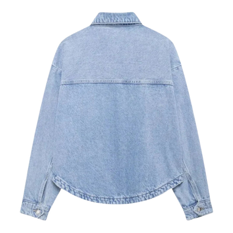 Celeste - Klassisk Kravejakke med Frontlommer og Lange Ærmer