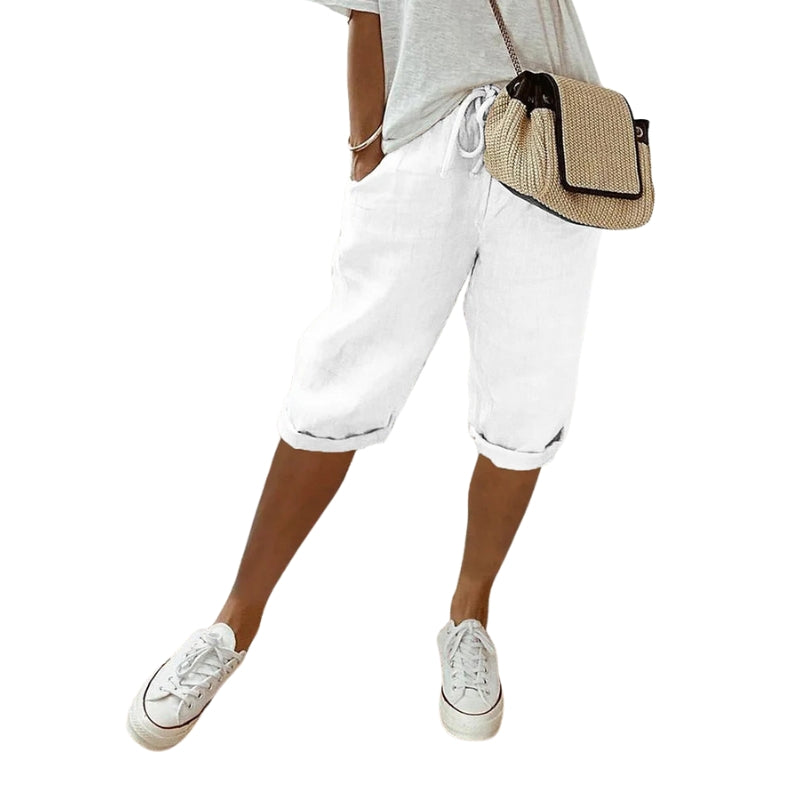 Rachel - Knælange Shorts med Snøre i Taljen og Lommer