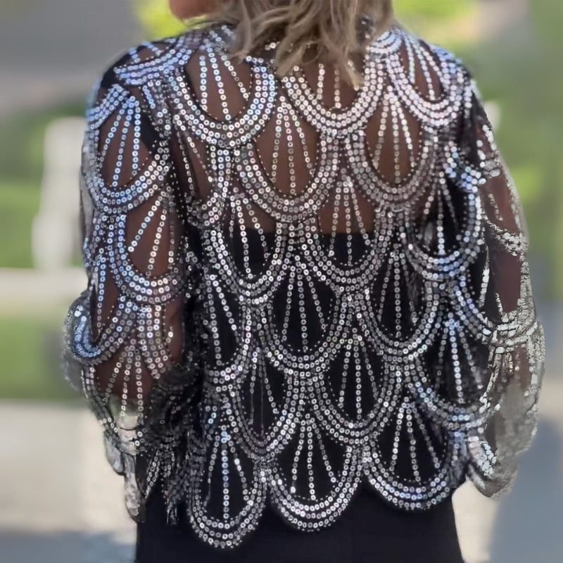 Emily – Kortærmet Casual Cardigan med Pailletter og Perler