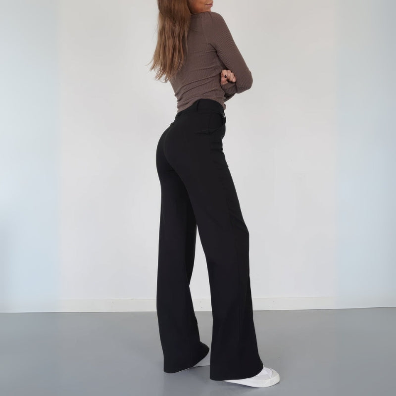 Deborah - Højtaljede Bukser med Bred Ben og Lommer