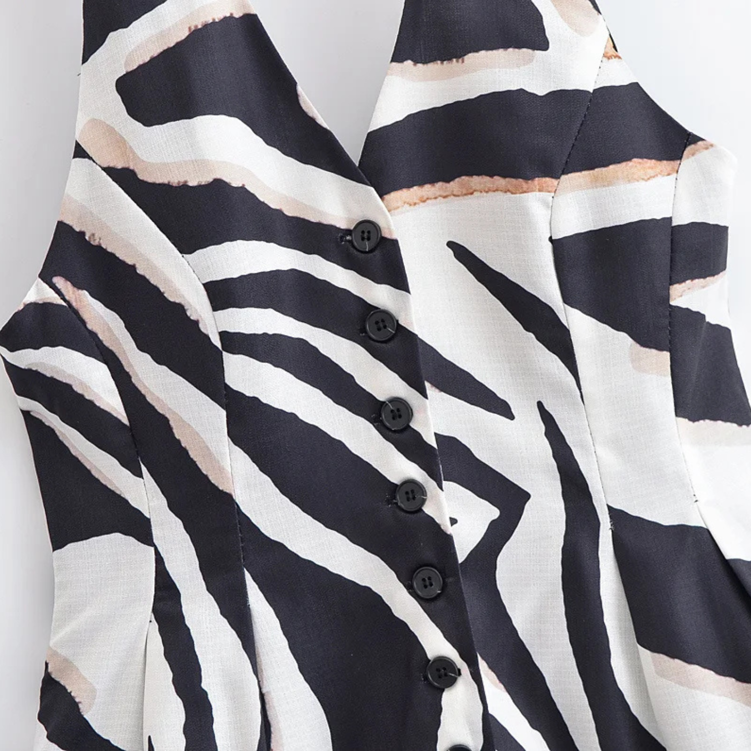 Alma | Buksedragt med Zebra-striber og Rygløs Vest + Højtaljede Bukser