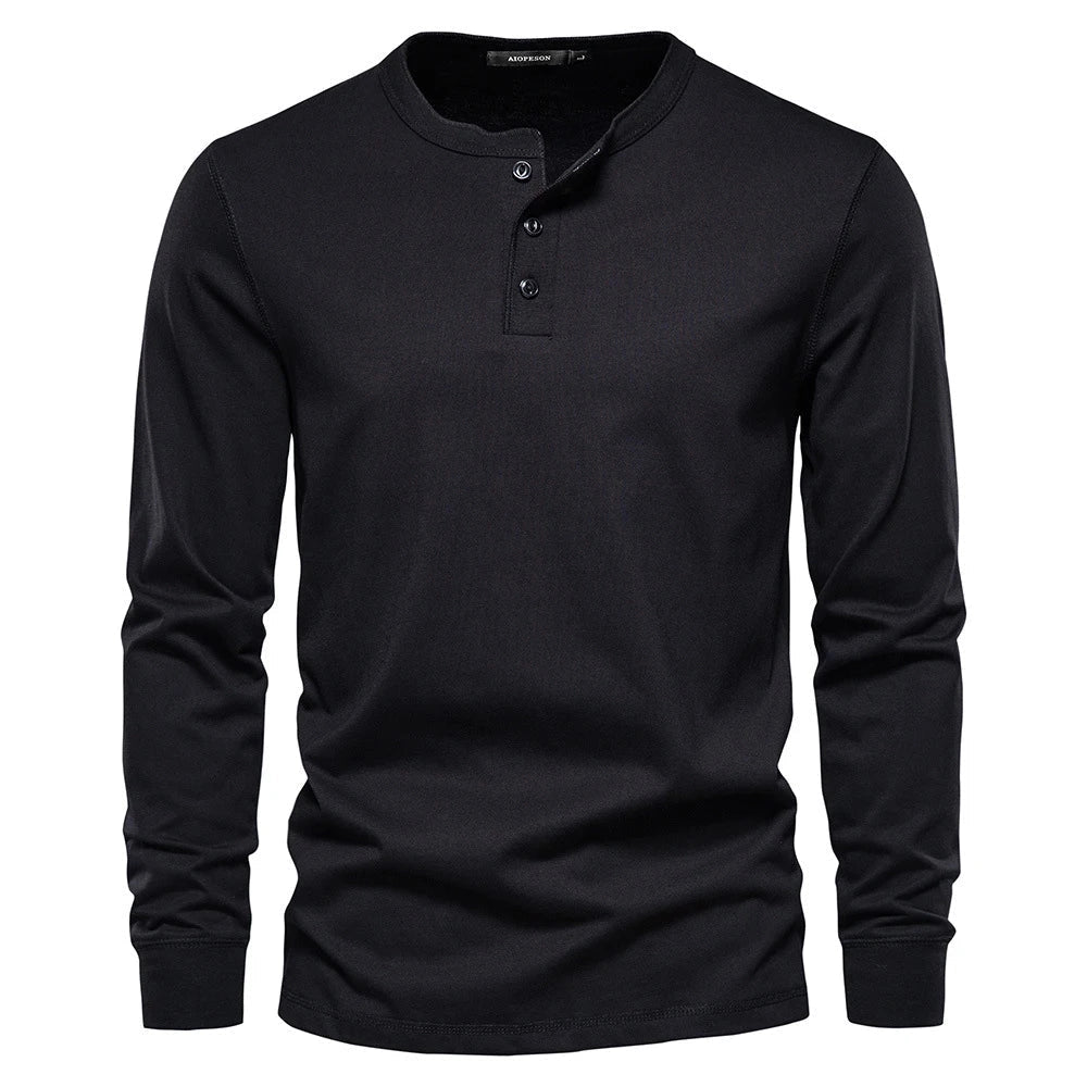 Daniel – Slim Pasform T shirt med Henley krave og Knapdetalje